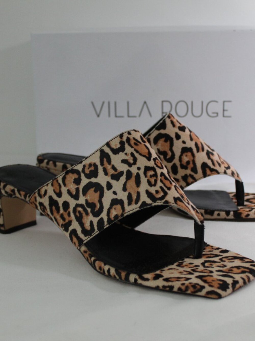 NWB Villa Rouge Leopard Print Pony Hair Slides Slip Ons Chunk Heel Sandals 9.5